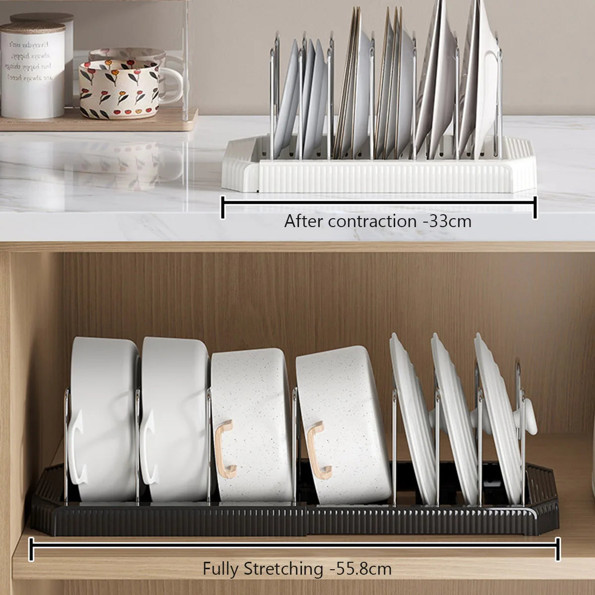 Kitchen Shelf Retractable Pot Rack Countertop Drainer Stainless Steel Dish Holder Hole-Free Dish Organiser Kitchen Accessories