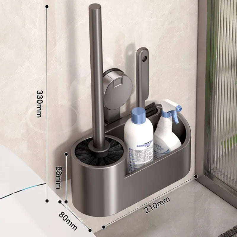 Bathroom Toilet Brush Holder Cleaning Tools Space Aluminum Wall Mounted Sucker Vertical Toilet Brush Bathroom Accessories