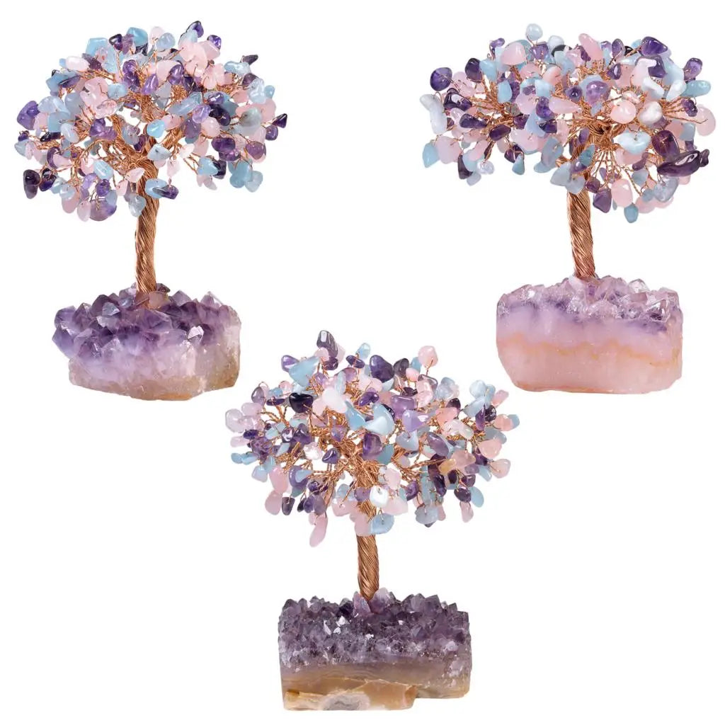 Natural Crystal Money Tree With Rough Amethyst Cluster Base For Luck Wealth Fengshui Home Decoration Desktop Ornaments
