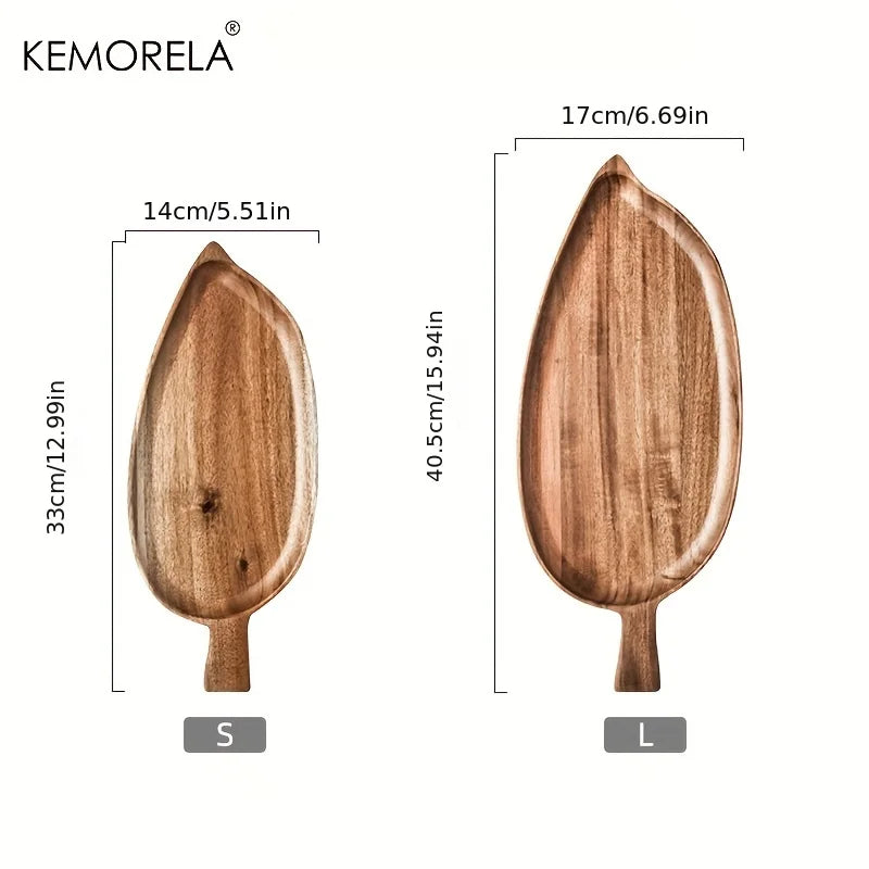 Japanese Style High Aesthetic Wooden Leaf Shaped Afternoon Tea Snack Tray, Western Food Sushi Tray Dessert Fruits Dining Plate
