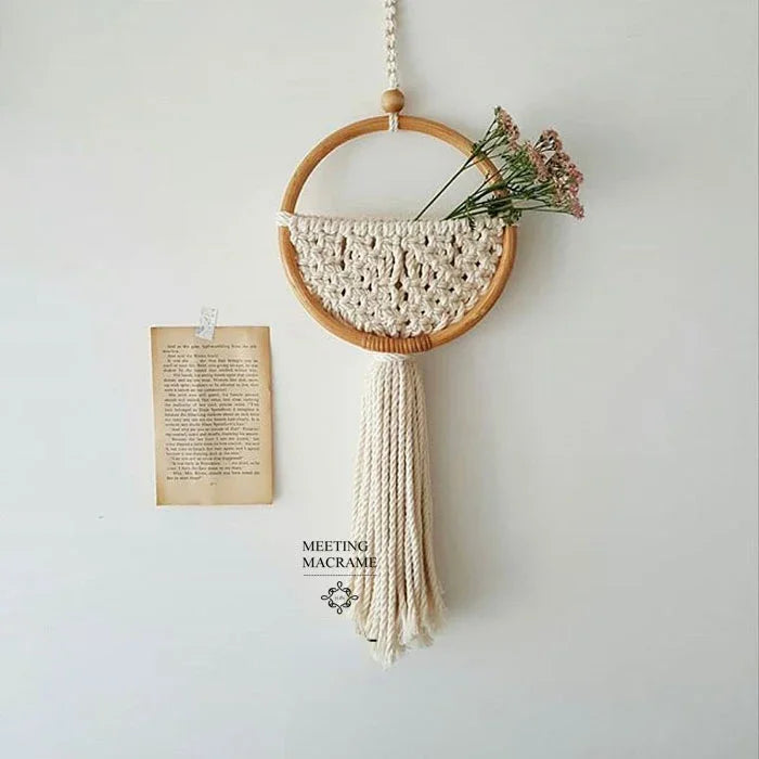 Macrame Wall Hanging Nordic Ins Door Wall Decoration Home Background Round Wall Tapestry Woven Flower Pot Dorm Room Decor