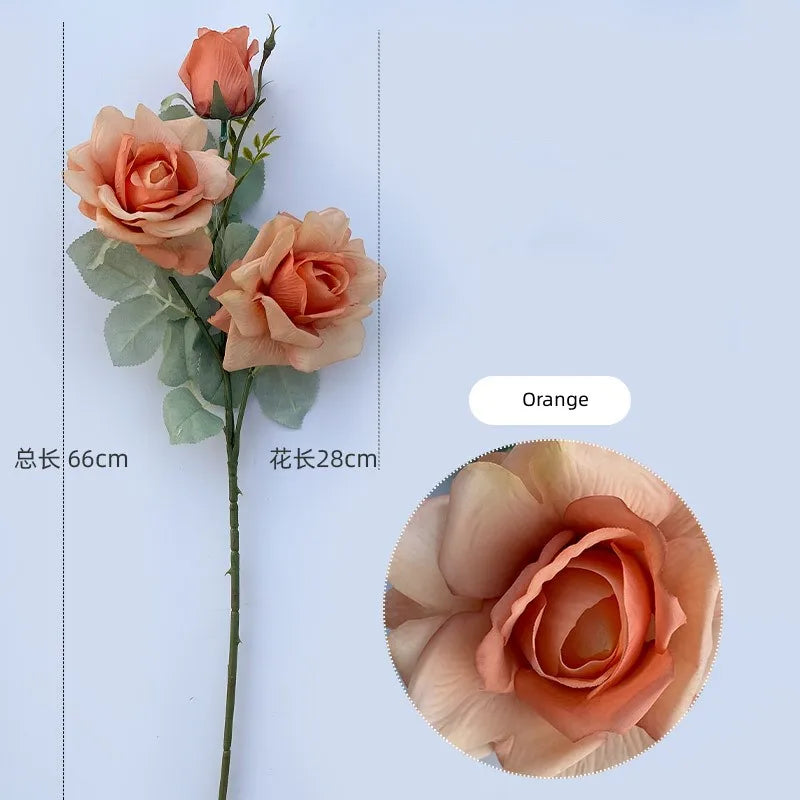 YO CHO Artificial Jasmine Snow Roses Branch Fake Silk Roses Flowers for Wedding Decoration Table Marriage Big Rose Flower Heads