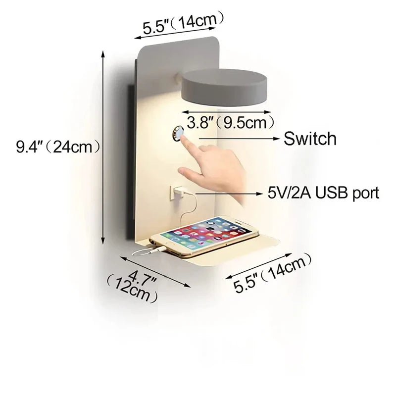 Bedroom Led Wall Lamps with USB Charge Wall Light Indoor Lamp for Living Room Decor Wall Panels with Switch Aisle Modern Sconce