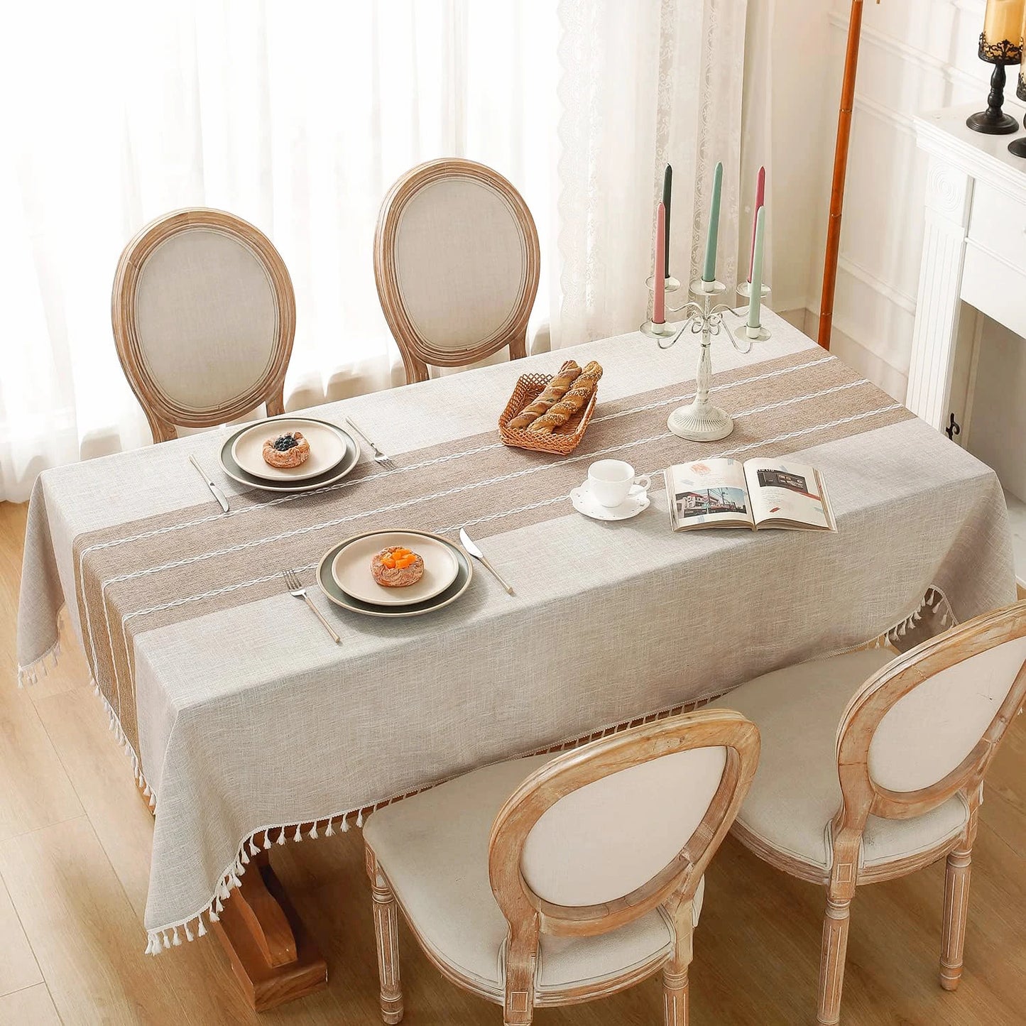 Battilo Linen Cotton Tablecloth Round Rectangular Table Cloth Waterproof Table Cover for Dining Coffee Table Kitchen Room Decor