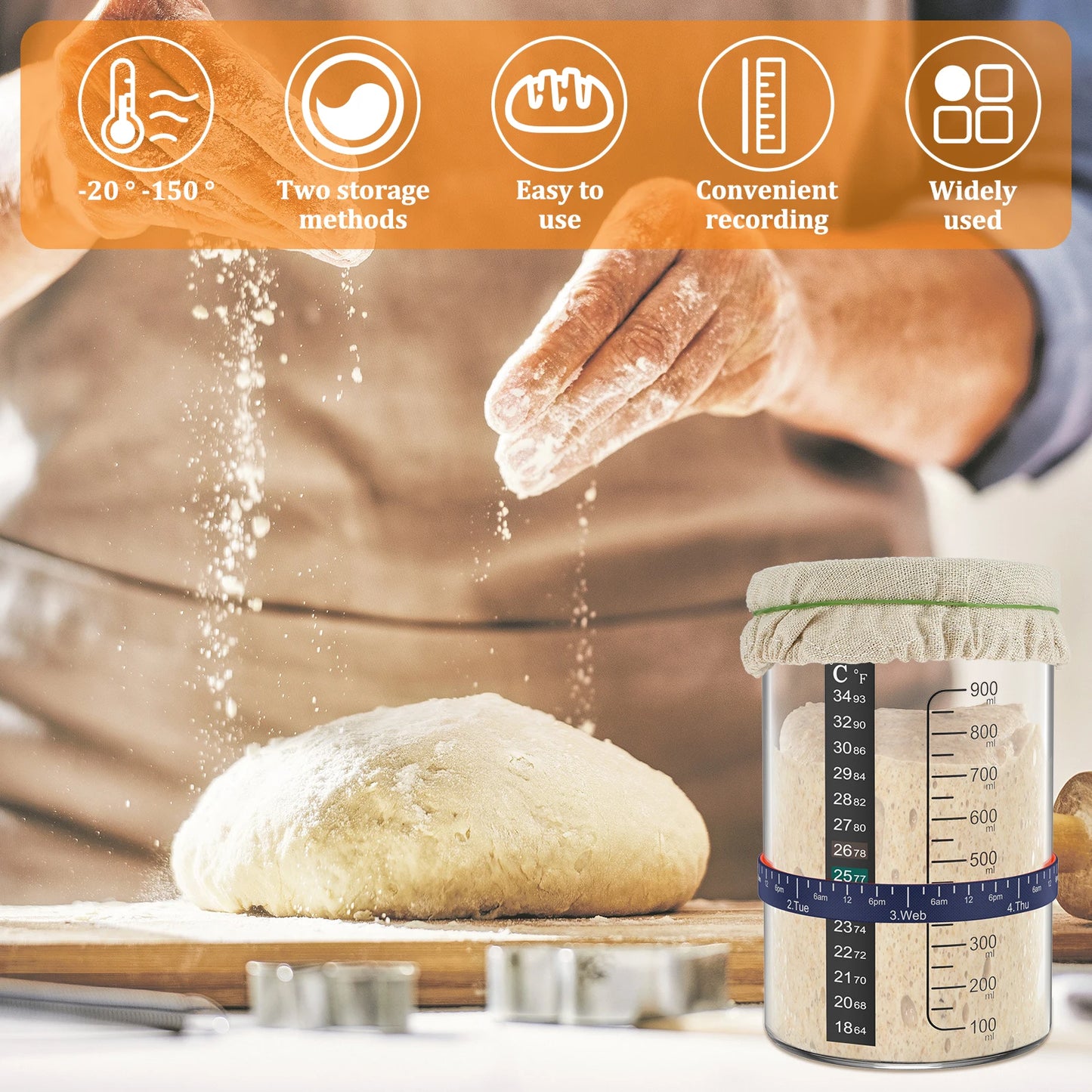 Sourdough Starter Jar 900ml Starter Container Clear Glass Jar Kitchen Sourdough Bread Baking Supplies Fermentation Food Storage