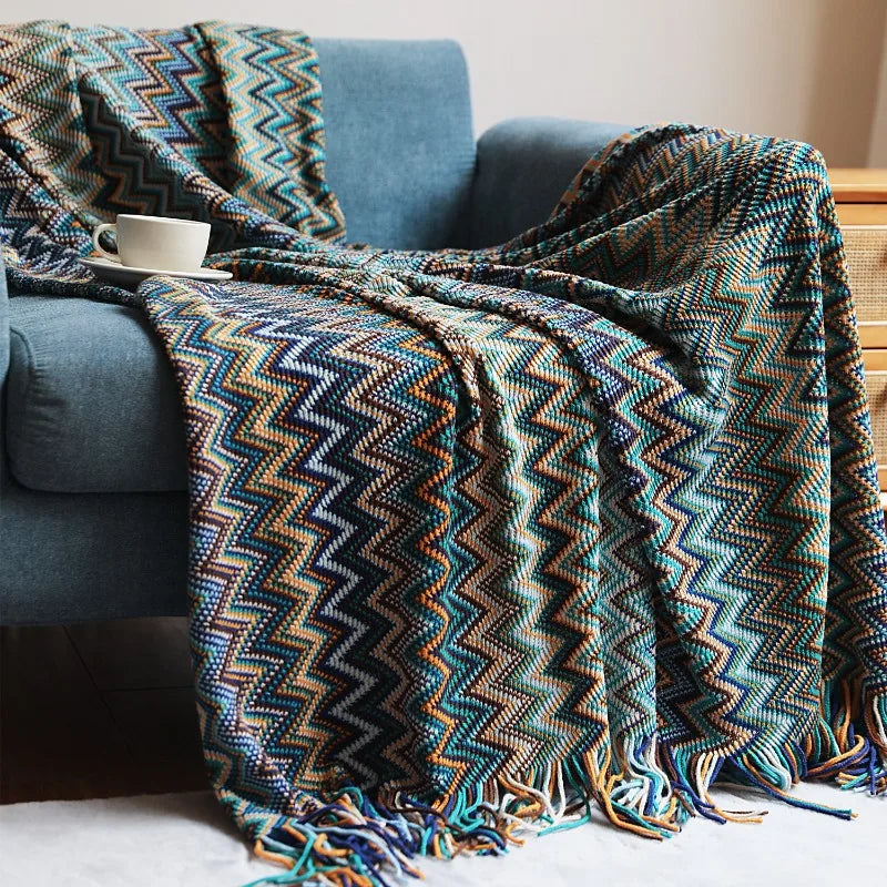 Bohemian Sofa Blanket Summer Knitted Throw Blanket Lazy Travel Shawl Office Air Conditioning Nap Blanket Throw Blanket for Sofa