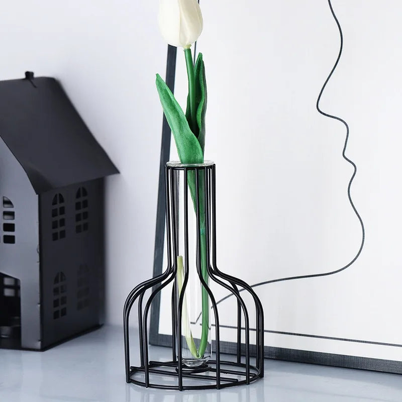 1 set of gold wrought iron metal vase hydroponic container test tube vase living room illustration decoration
