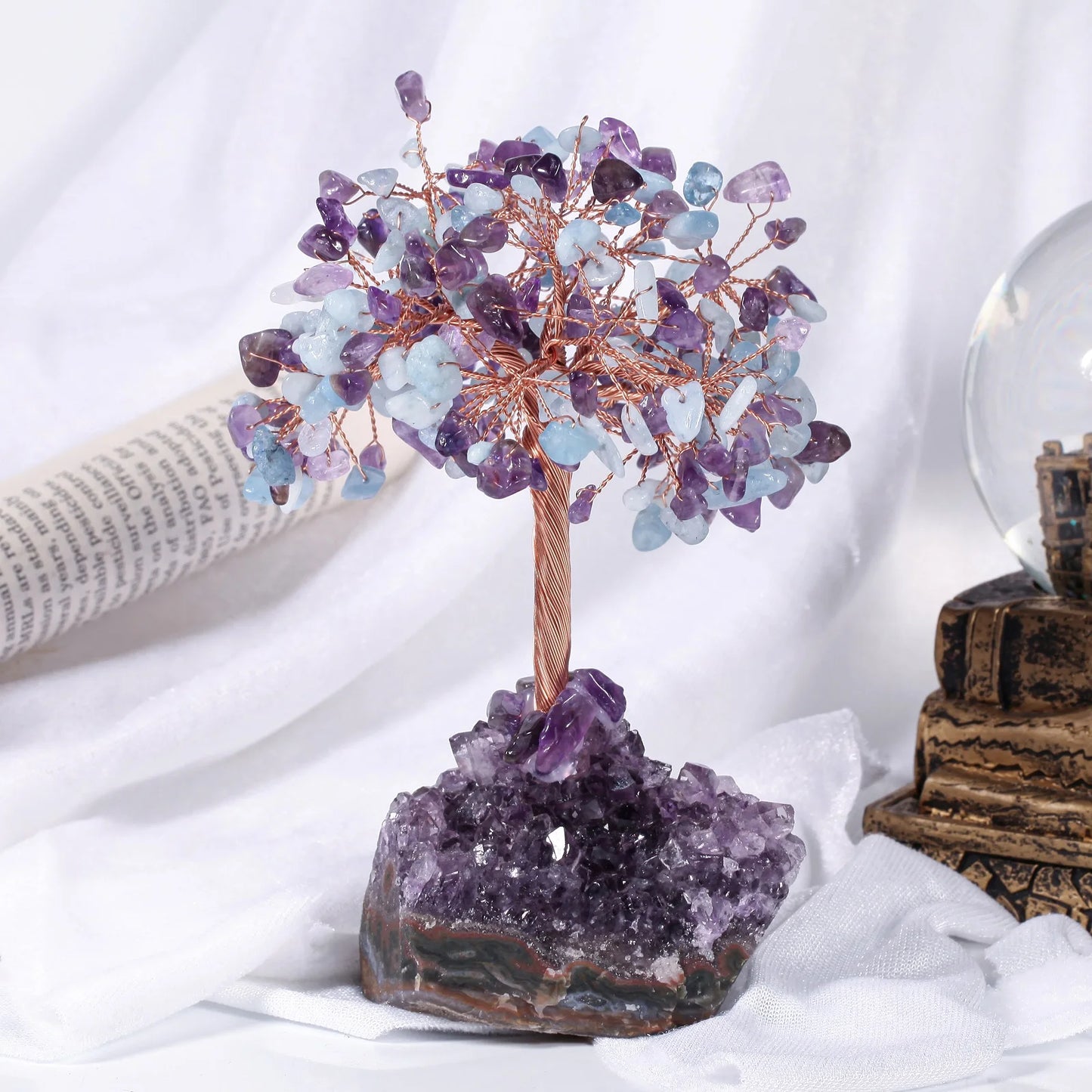 Natural Crystal Money Tree With Rough Amethyst Cluster Base For Luck Wealth Fengshui Home Decoration Desktop Ornaments