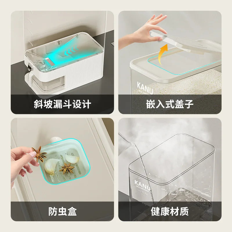 High end pressed rice bucket, insect proof, moisture-proof, sealed, household food grade rice box, flour storage rice jar