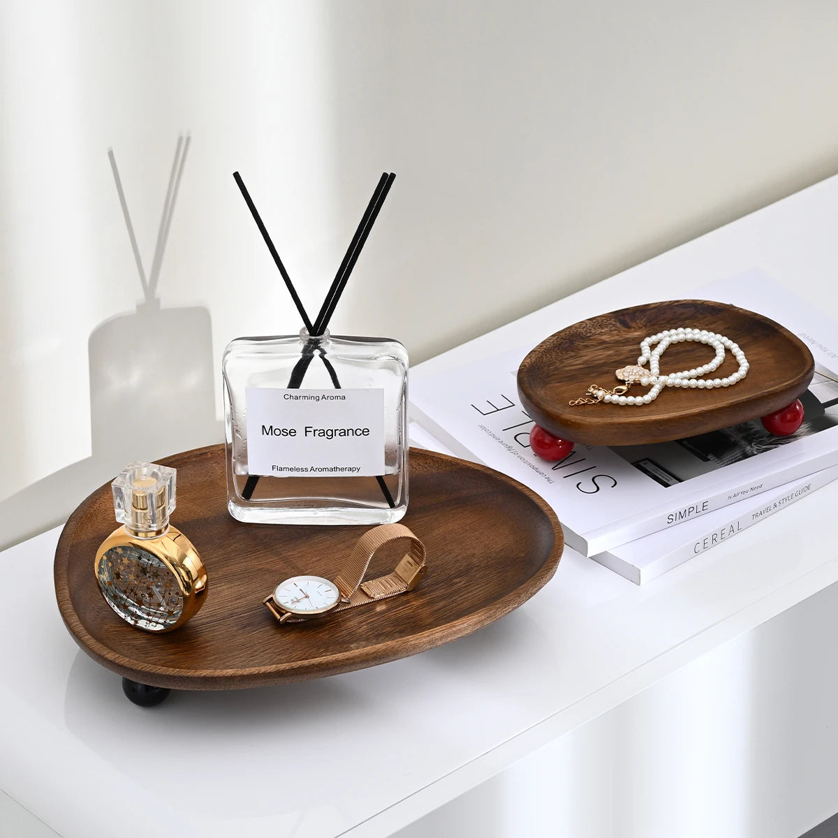 1Pc Wooden Tray, Walnut Color Entrance Key Tray, Jewelry Cosmetics Perfume Aromatherapy Tray