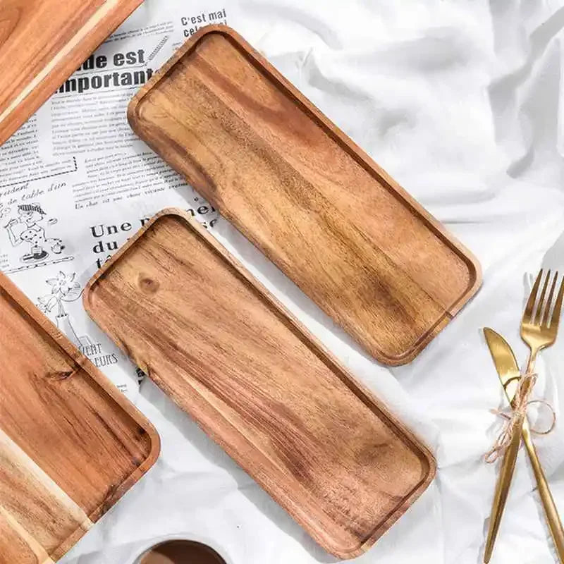 Natural Wooden Tray Coffee Tray Rectangular Plate Fruit Snacks Food Storage Trays Hotel Home Serving Tea Tray Decorate Supplies