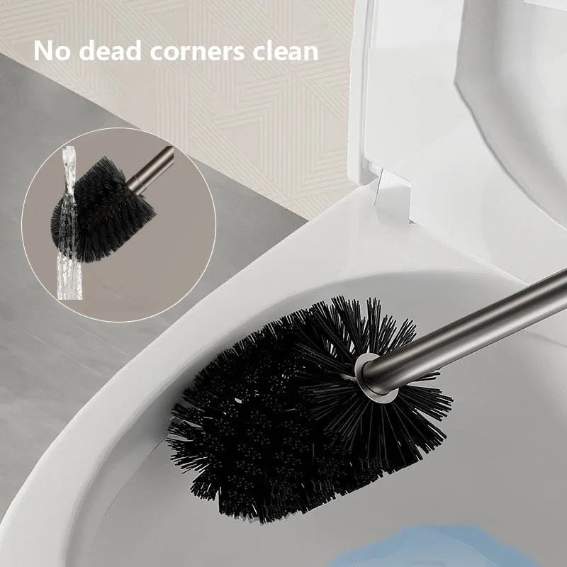 Bathroom Toilet Brush Holder Cleaning Tools Space Aluminum Wall Mounted Sucker Vertical Toilet Brush Bathroom Accessories