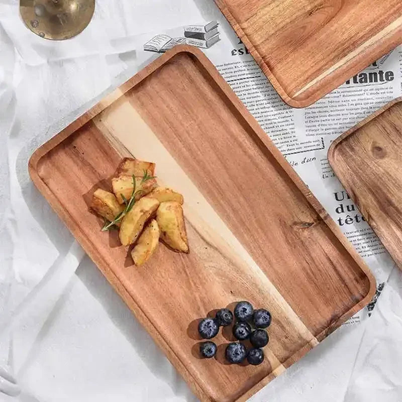 Natural Wooden Tray Coffee Tray Rectangular Plate Fruit Snacks Food Storage Trays Hotel Home Serving Tea Tray Decorate Supplies