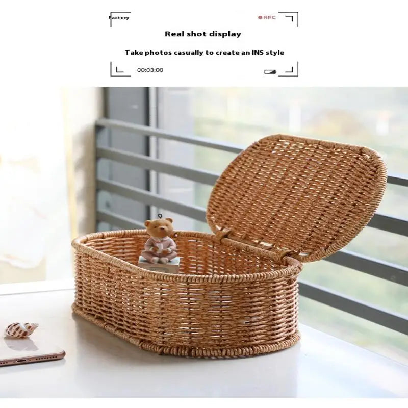 Bohemian Imitation Rattan Storage Basket Woven Dust-proof Frame Home Decoration Organizer