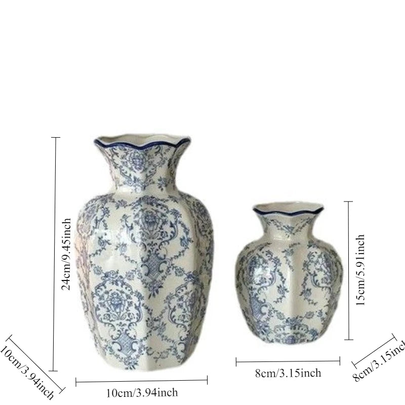 1PCS Hand-Painted Blue and White Porcelain Vase Elegant Home Decor for Living Room Entryway Desktop Flower Arrangement Display