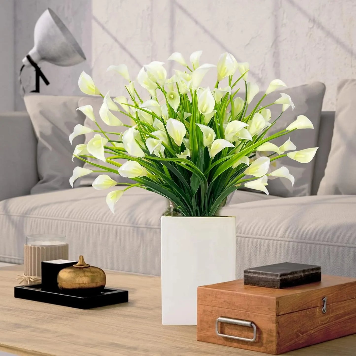 1 Bundles Calla Lily Artificial Flowers for Outdoors Fake Plants Faux Plastic Fake Flower for Indoor Planter Home Cemetery Decor