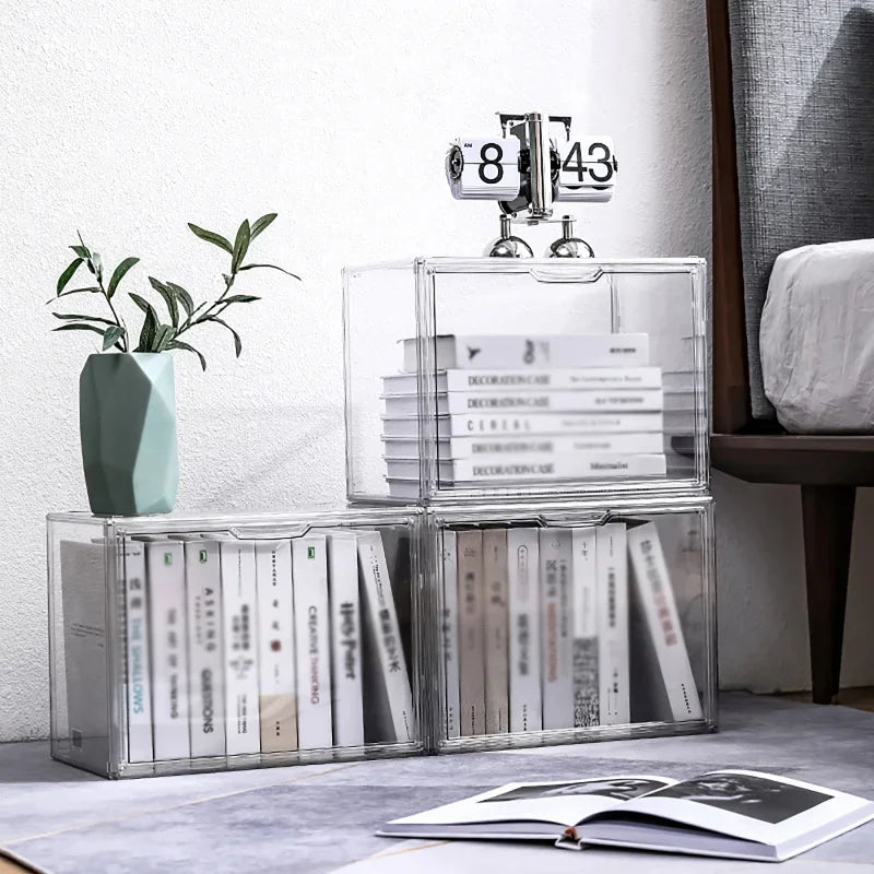 Transparent Storage Box Desktop Book Organizer Display Box Dustproof Large-capacity Storage Box for Books Models Bags Cosmetics