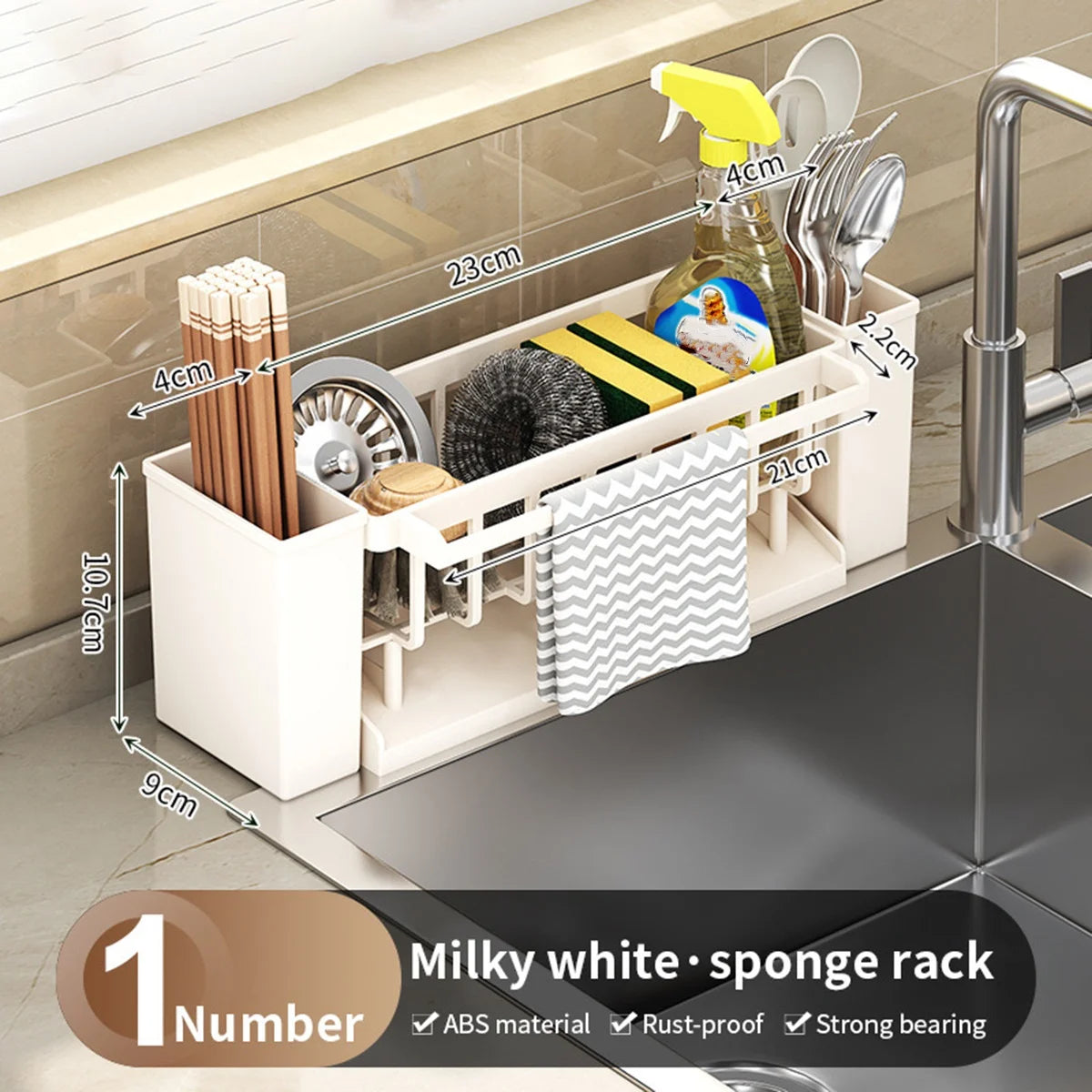 Kitchen Sink Organiser,Kitchen Sink Sponge Holder With Brush Holder,Rag Drain Rack, Bathroom Organizer, Sink Faucet Sink Ra