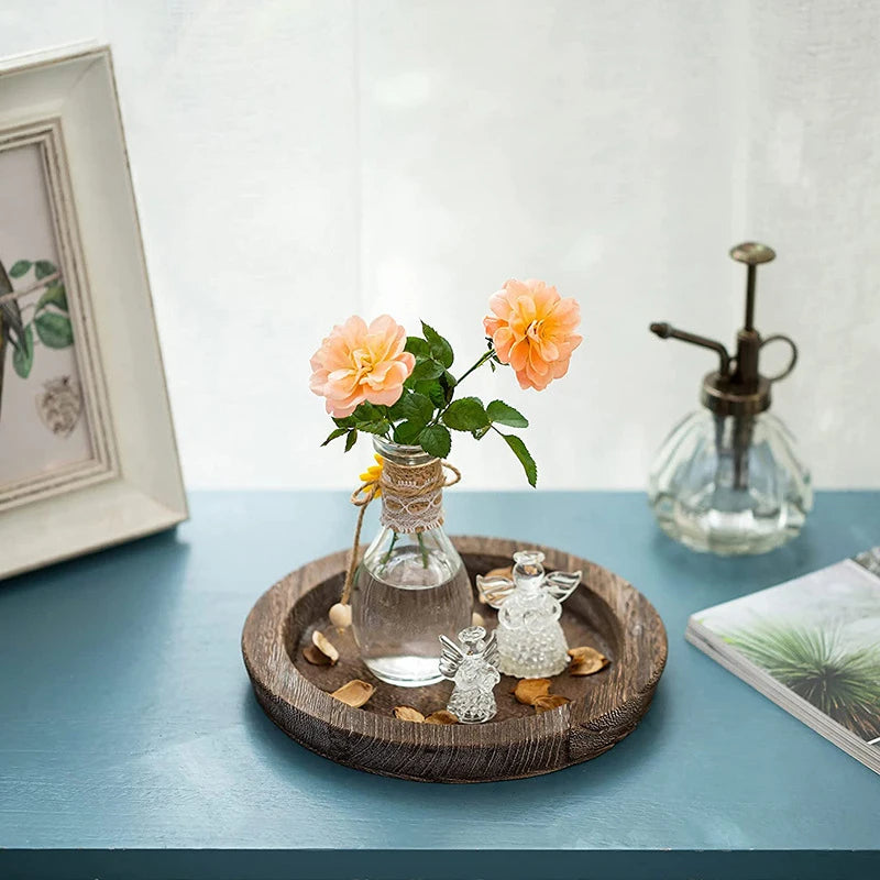 1Pc Round Wooden Tray Candle Holder Kitchen Countertop Multi-purpose Tray Home Decor for Farmhouse Dinning Table