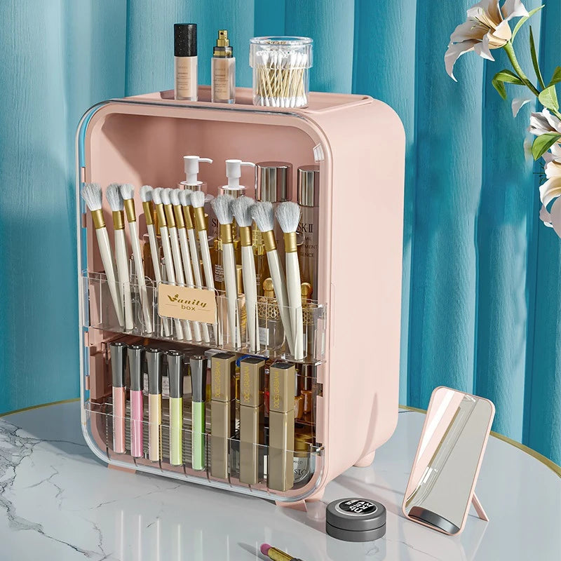 Light Luxury Cosmetic Organizer Large Capacity Cosmetics Storage Box With Led Mirror Jewellery Organizer Dustproof Luxury