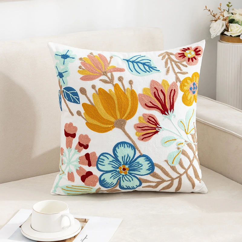 1PC Boho Embroidery Flower Throw Pillow Cover 17.7inx17.7in
