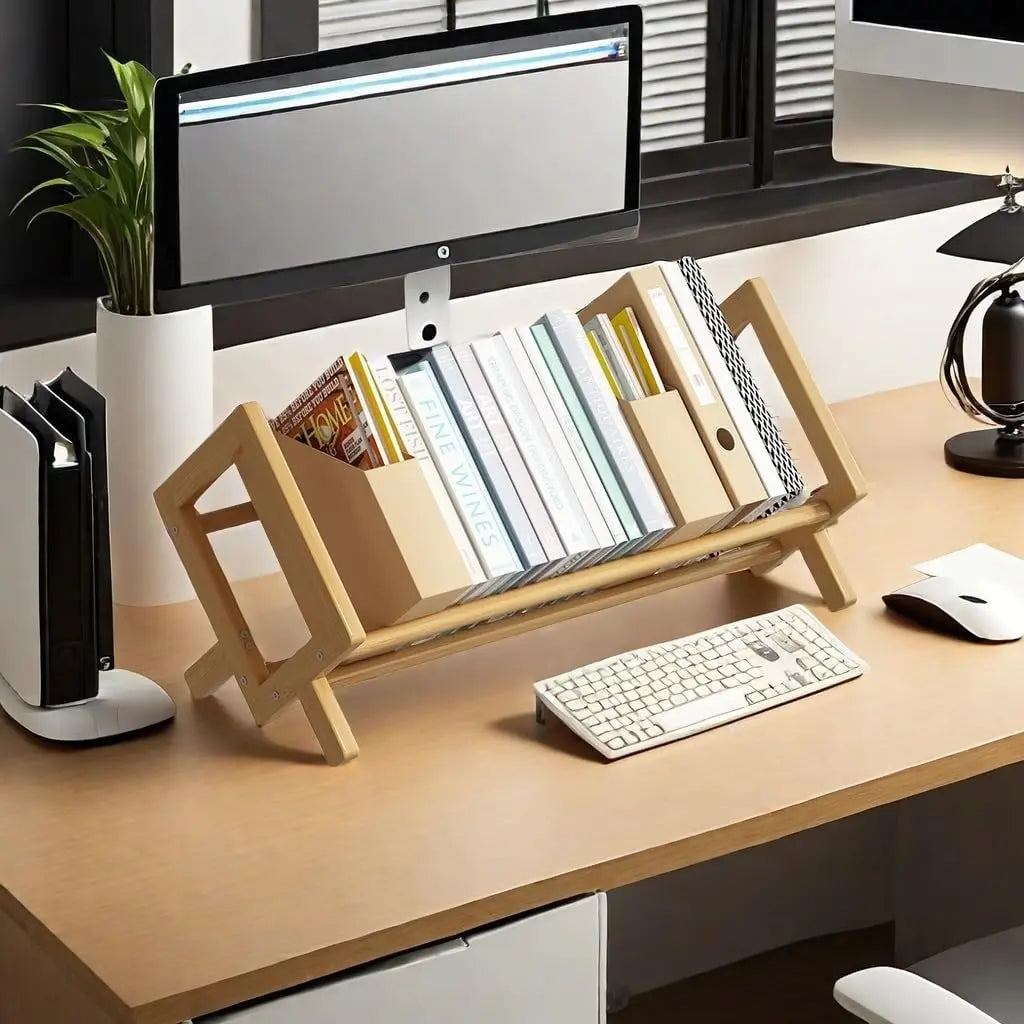 Simple Bookshelf Small Wood Bookshelf Student Desk Table Bookshelf Mini Wood Shelf Home Office Bookcase Wooden Shelves
