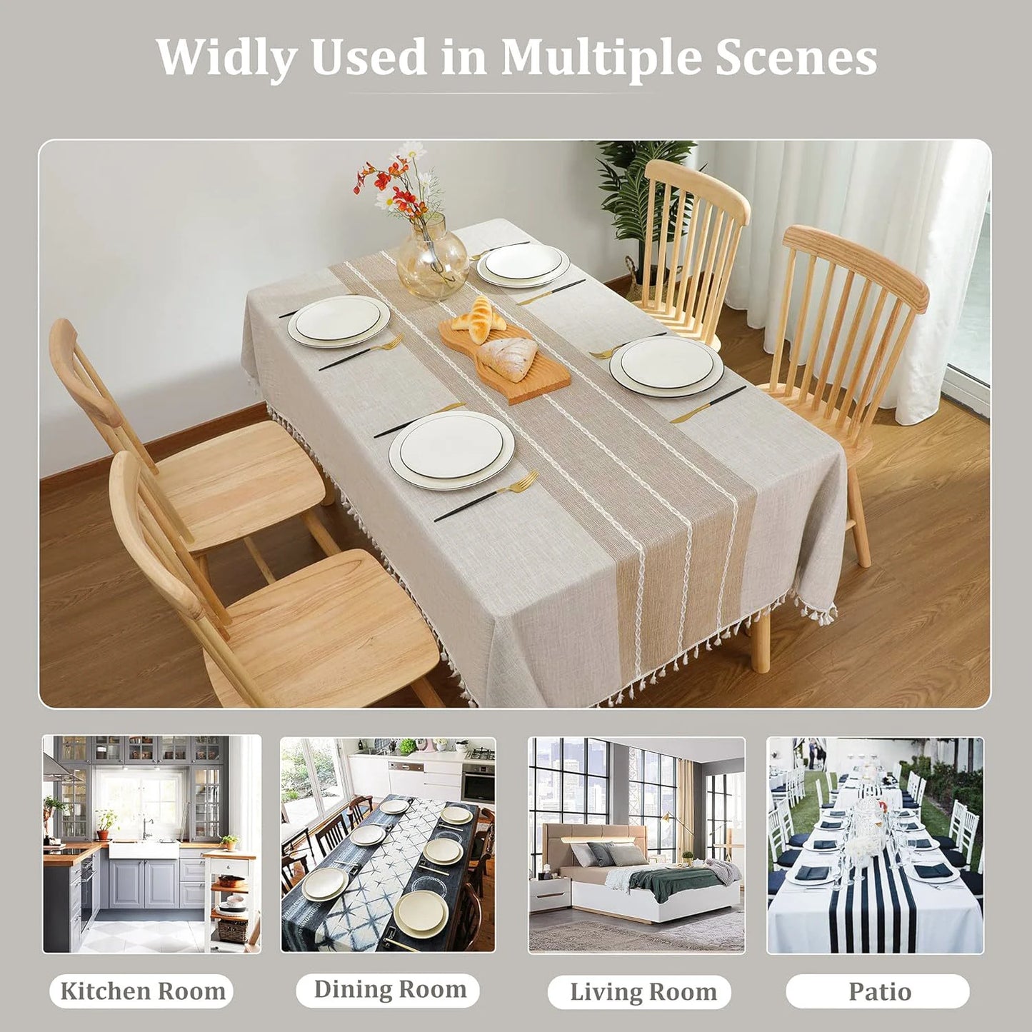 Battilo Linen Cotton Tablecloth Round Rectangular Table Cloth Waterproof Table Cover for Dining Coffee Table Kitchen Room Decor
