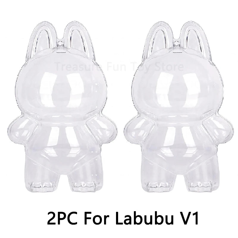 1-3 pcs Protective Case Cover for Labubu Doll V1 V2 V3,Plastic Acrylic Display Case for Standing and Seat Series with Keychain