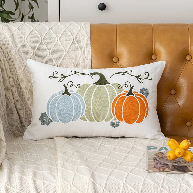 Towel Embroidery Pillow Cover Canvas Embroidered Halloween Pumpkin Cushion cover Pillow Autumn Office Throw Pillowcase