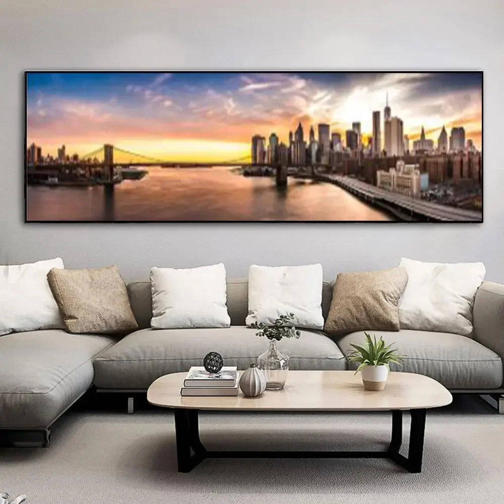 Modern, Minimalist, Wall Art, Landscape Seaside Goldenwood Bridge, Canvas Print Poster, Home Living Room Backdrop Decoration