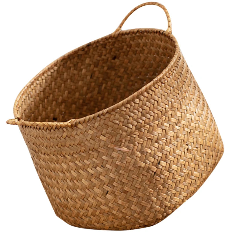 Storage Baskets Woven Sundries Small Japanese Flower Wicker Cute Organizers Brown with Handles Shopping