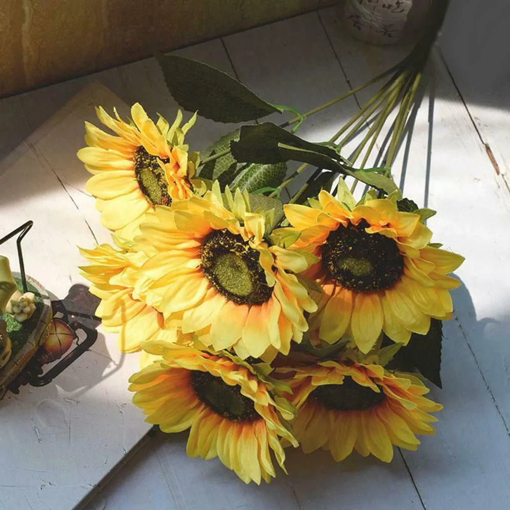 7 Heads Artificial Sunflower Bouquet Silk Fake Flower DIY Wedding Home Party Festival Decor Gift Centerpieces Living Room Supply