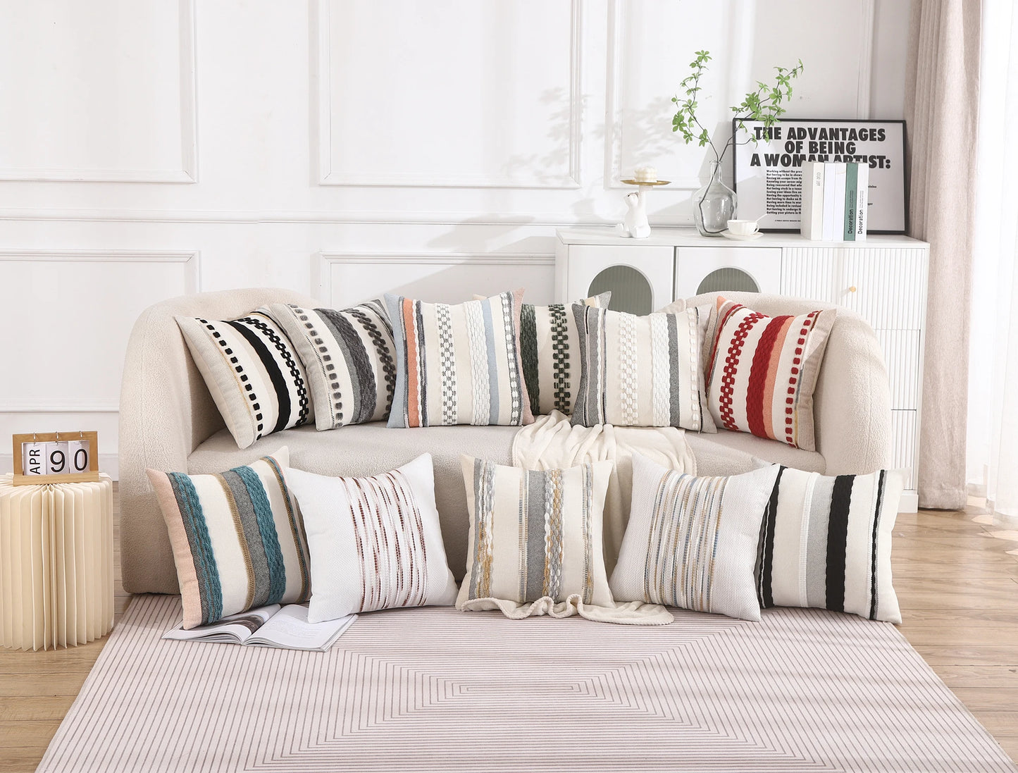 1 Pc Boho Throw Pillow Covers 18x18 Inch Striped Cousion Cover Decorative Chenille Pillowcases Square Cushion Covers