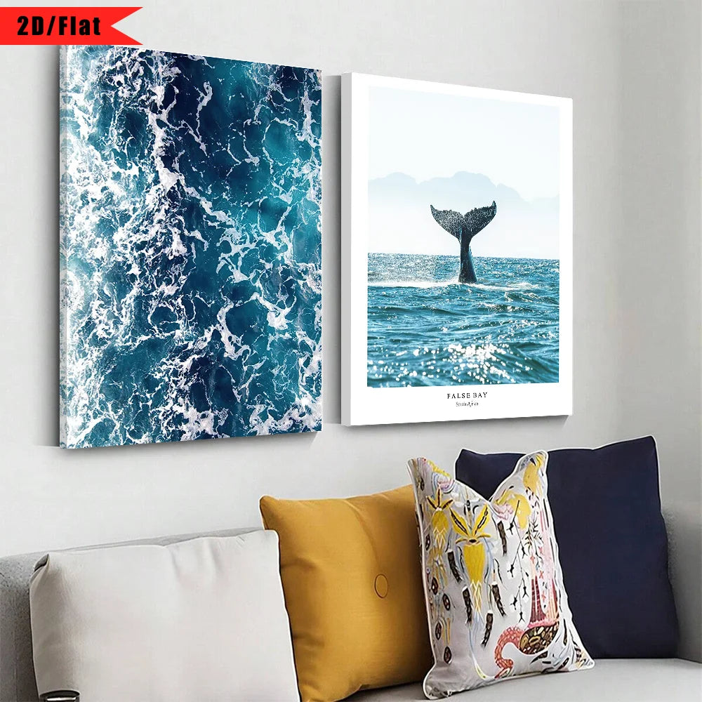 Scandinavian Minimalist Wall Art Blue Whale Tail Sea HD Canvas Oil Painting Poster Prints Home Bedroom Living Room Decoration