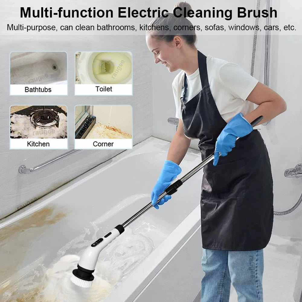 Electric Cleaning Brush Multifunctional Electric Bathroom Cleaning Brush Household Rotation 9in1 Toilet Cleaning Electric Brush