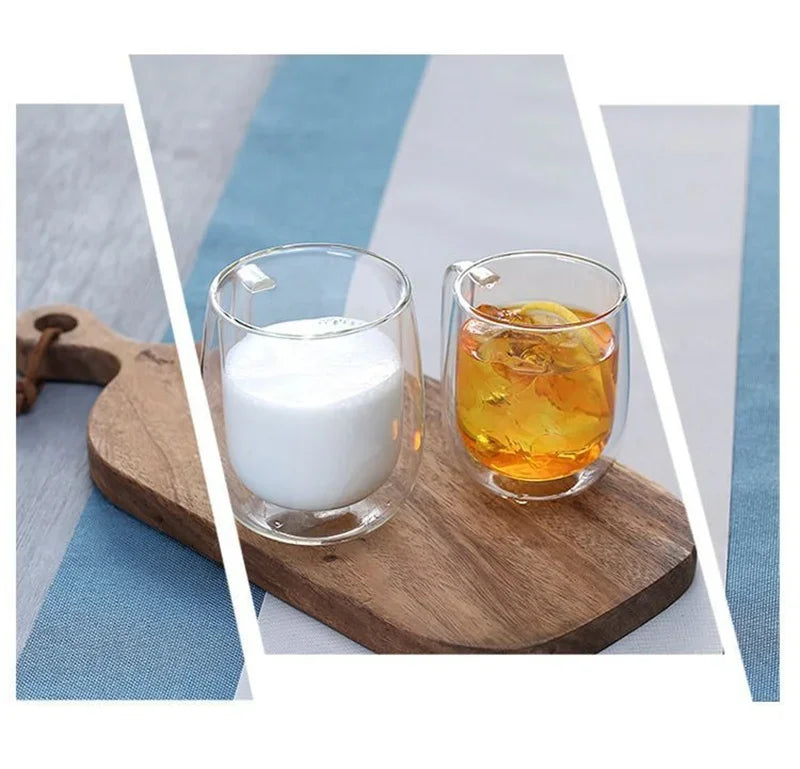 150/250/350ML Glass Cup with Handle Heat Resistant High Borosilicate Double Wall Glass Coffee Milk Beer Cups Kitchen Tools Gift