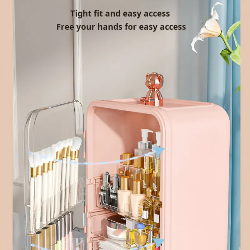 Light Luxury Cosmetic Organizer Large Capacity Cosmetics Storage Box With Led Mirror Jewellery Organizer Dustproof Luxury