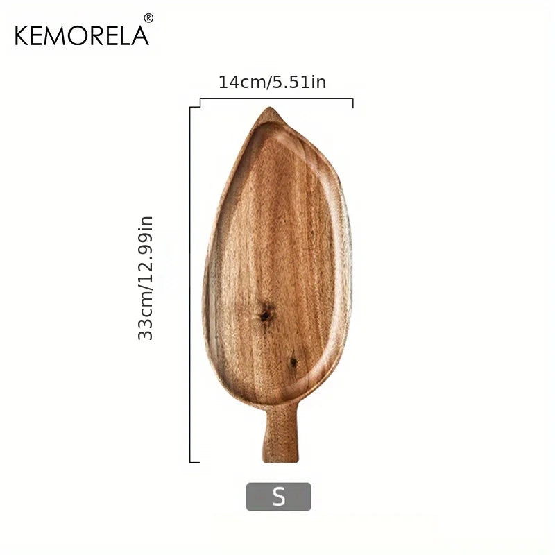 Japanese Style High Aesthetic Wooden Leaf Shaped Afternoon Tea Snack Tray, Western Food Sushi Tray Dessert Fruits Dining Plate