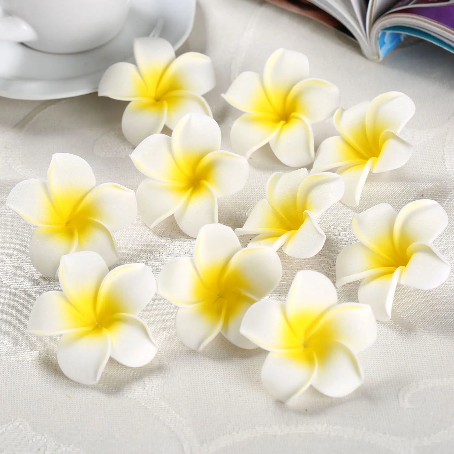 10Pcs Fake Foam Frangipani Flowers Artifical Plumeria Rubra for DIY Craft Wedding Party Hairpin Hats Headwear Home Decoration