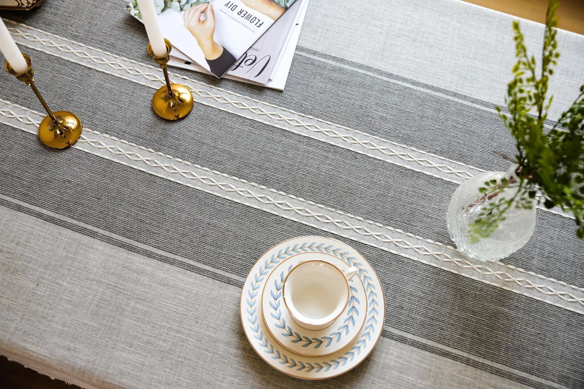 Battilo Linen Cotton Tablecloth Round Rectangular Table Cloth Waterproof Table Cover for Dining Coffee Table Kitchen Room Decor