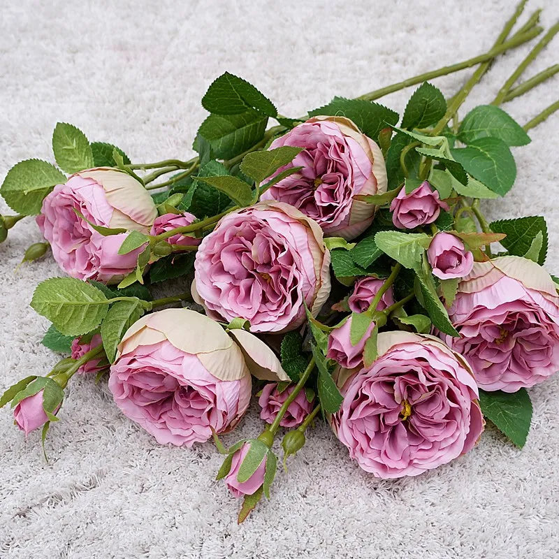 High Quality Simulation Single Branch 3 Roses Home Living Room Dining Table Wedding Decoration Fake Artificial Flowers Cheap