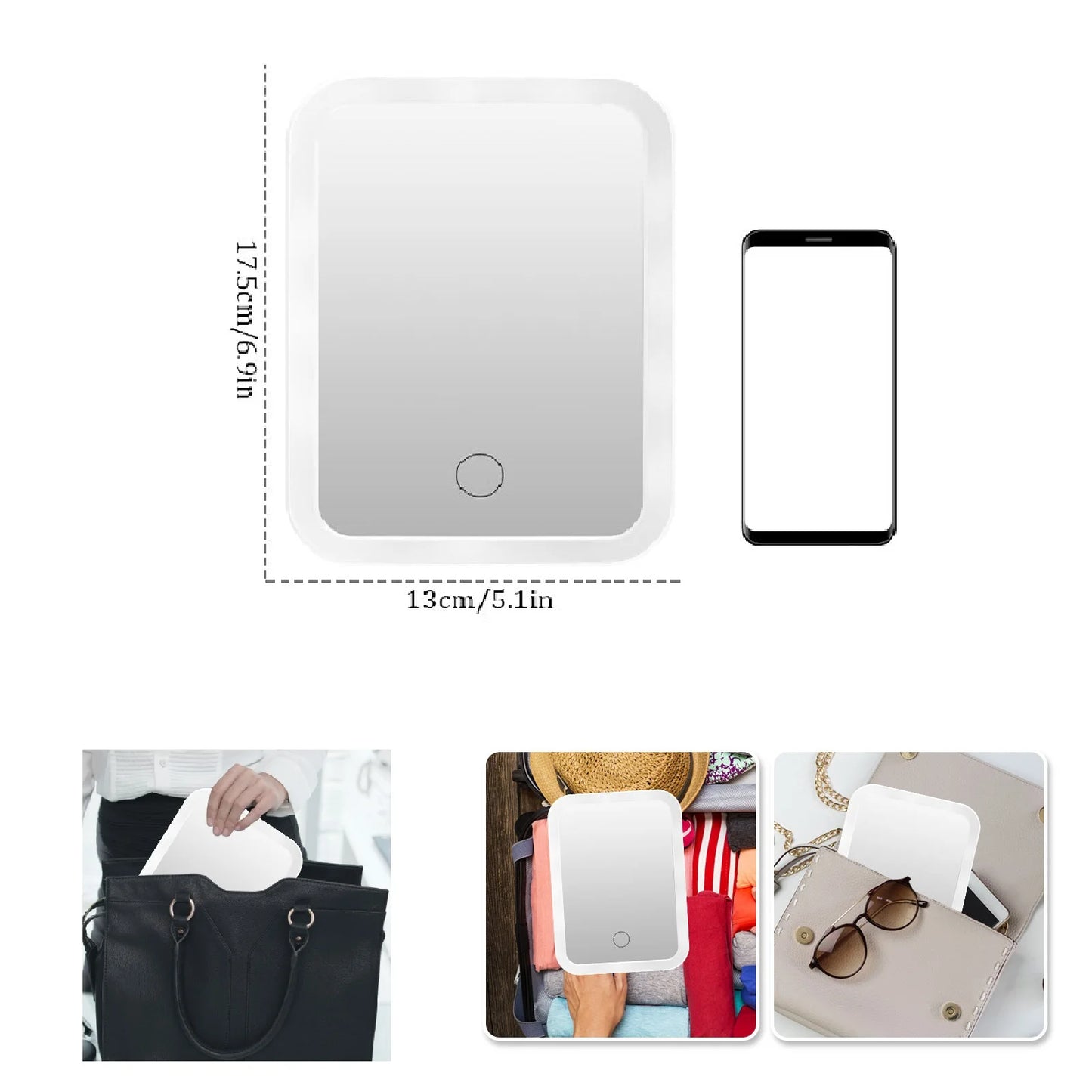 LED Makeup Mirror with Light Dimmable Cosmetic Mirror Folding Mirror for Travel Outwork Make-up Mirror Portable Vanity Mirror