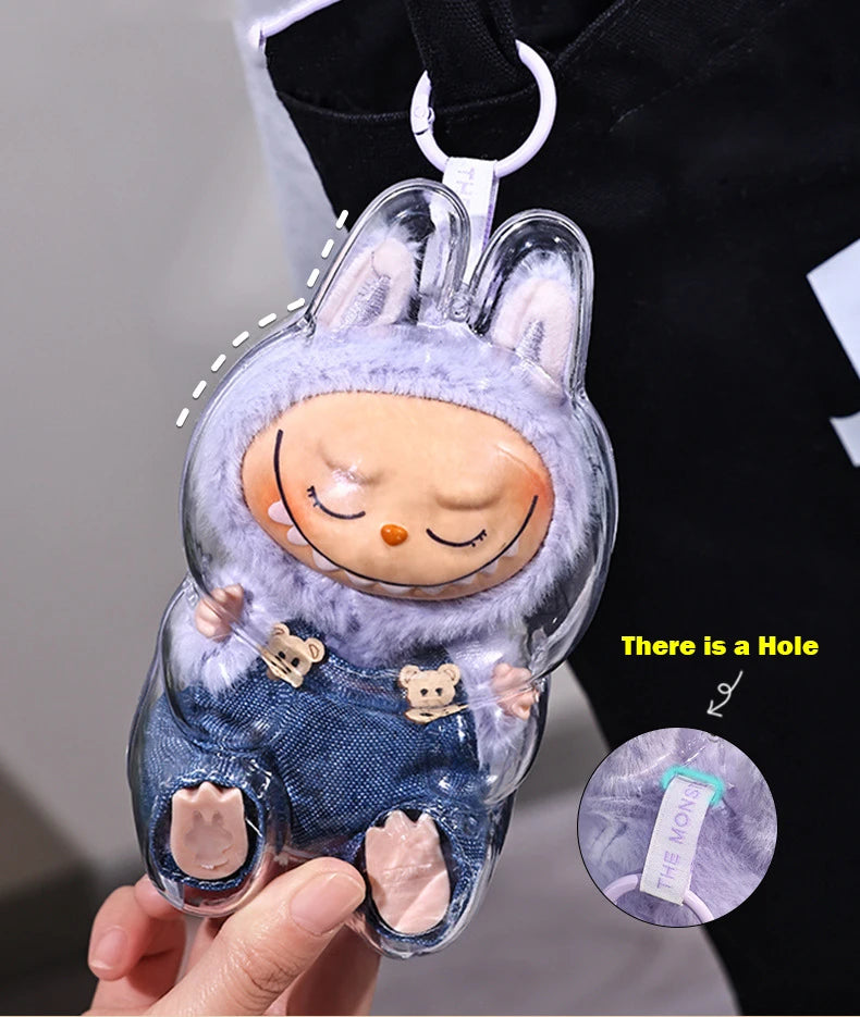 For Labubu Transparent Protective Case LABUBU Doll Protector Portable Pendant Storage Box for Labubu Clear Display Bag 1pc