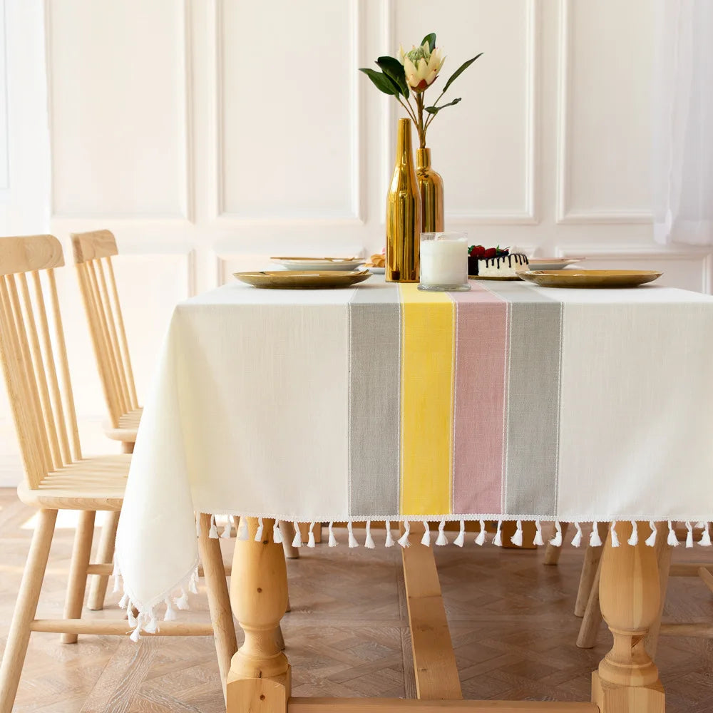 Battilo Linen Cotton Tablecloth Round Rectangular Table Cloth Waterproof Table Cover for Dining Coffee Table Kitchen Room Decor