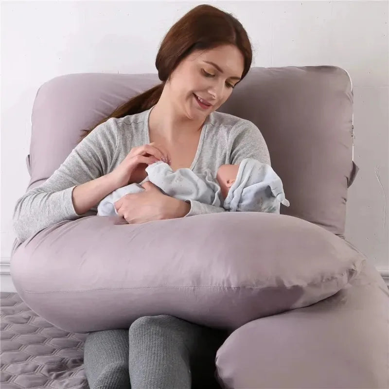 Pillow for Pregnant Women Four Seasons Universal Solid Color U-shaped Cushion Waist Support Nursing Mother Long Body Pillow
