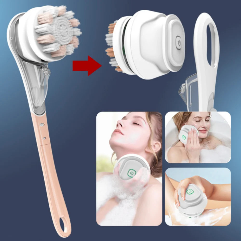 Electric Bath Brushes Shower Cleaning Body Massage Brush Multifunctional Brush Spa Waterproof IPX7 Long Handle Back Brushes