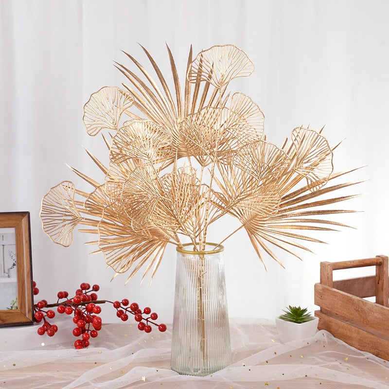 Golden Artificial Plant Tropical Palm Leaf Fake Plants For Home Decoration Birthday Wedding Party Decor Supplies