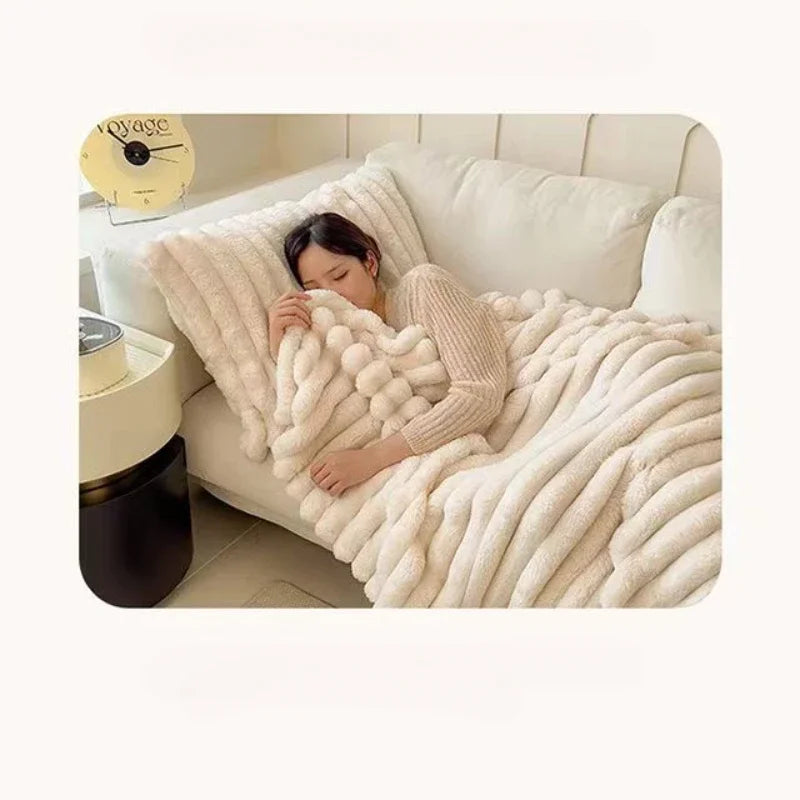 Soft & Delicate Blanket Large Plush Ribbed Throw Warm Cozy Anti-Static Sofa Blanket Lightweight Bed Blanket Multi-Functional