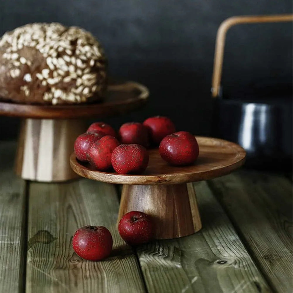 High Stand Wooden Cake Plate Creative Food Serving Trays Eco Naural Wood Dessert Fruit Snack Tray Home Decor Photography Props