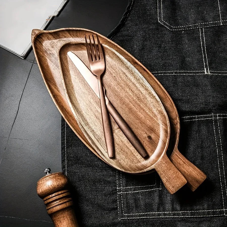 Tray Wooden Leaf Shaped Afternoon Tea Tray Western Sushi Tray Dessert Fruit Meal Tray Food Tray Wooden Waterproof